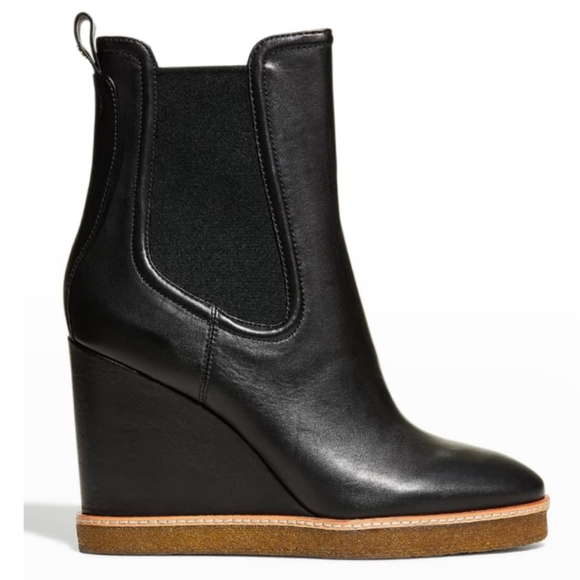 NWT Veronica Beard 'Aari 2' Water-Repellent Genuine Leather Wedge Booties in Blk - Picture 2 of 14